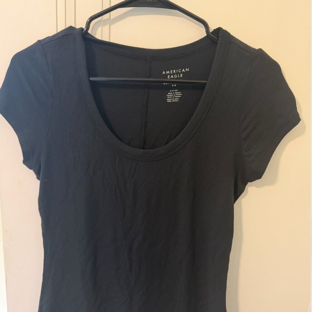 American Eagle Soft & Sexy Rib Tee – Black – Size Small